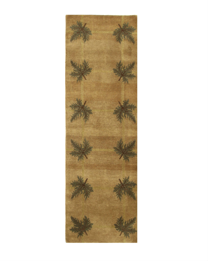 Brown/green Hand Knotted Wool Traditional Palms Rug