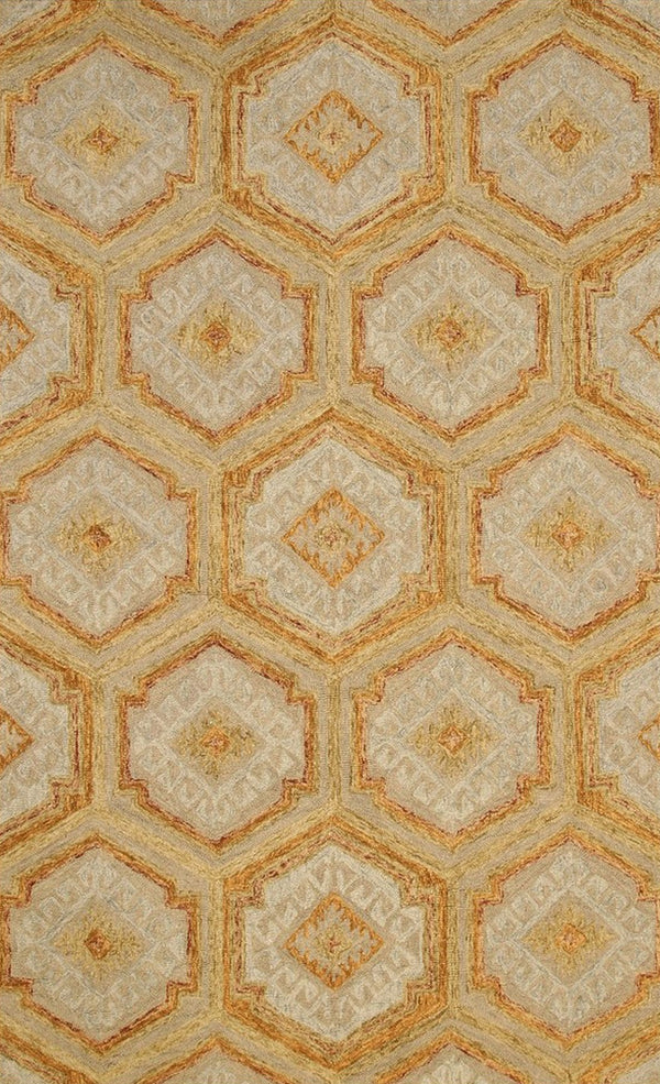 Stylish Hand-Tufted Wool Gold Transitional Geometric Geometric Indoor Rectangular Area Rugs