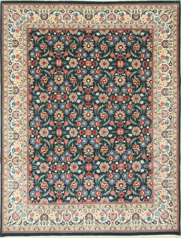 Hand Knotted Wool Green Traditional Oriental Pak-Persian Rug, Made in India