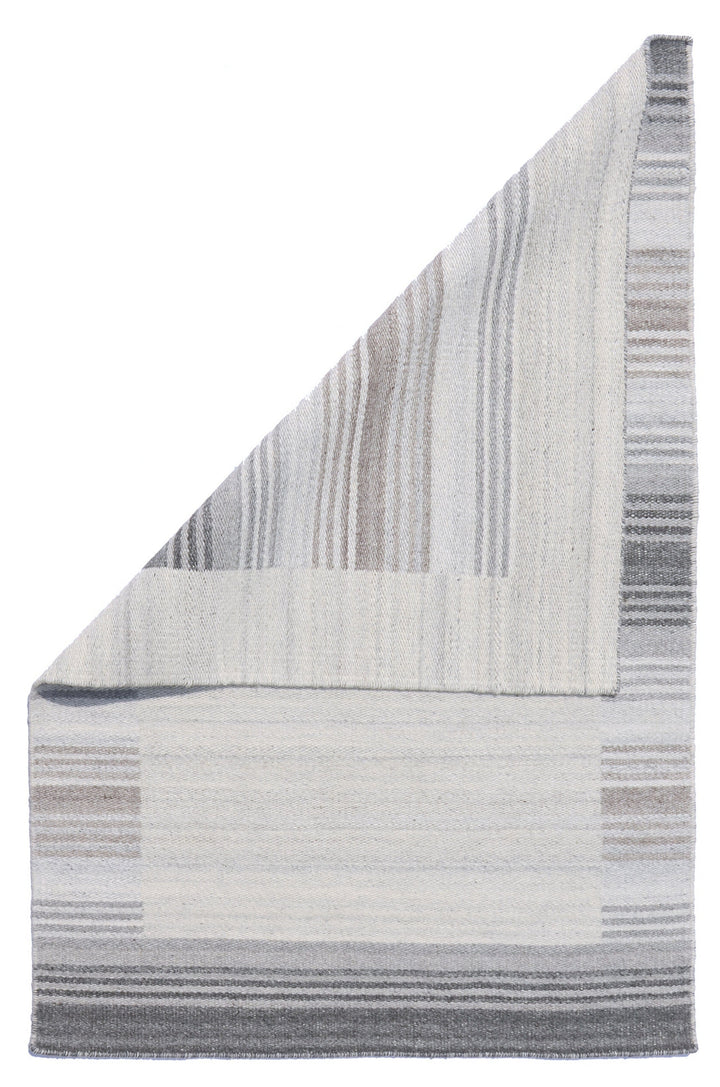 Hand Woven  Wool and Viscose Gray Modern Contemporary Reversible flat weave Durry Rug