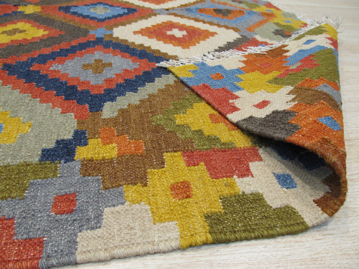 Handmade Wool MulticoloRed Traditional Geometric Kilim Rug
