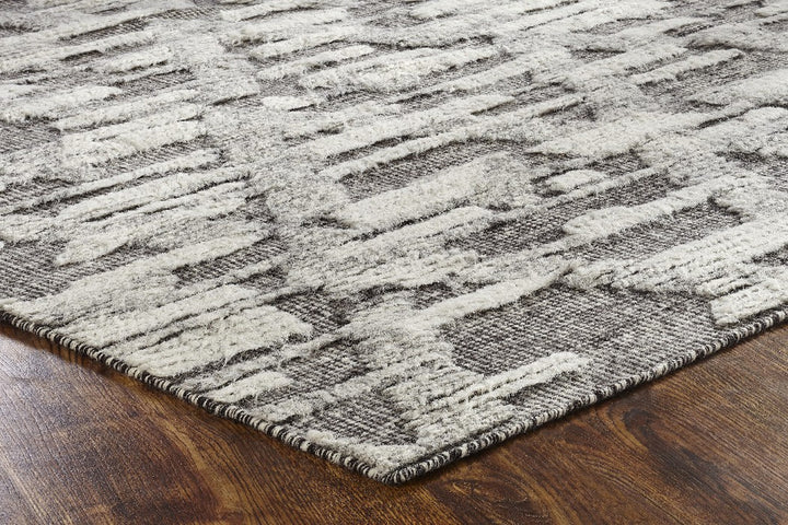 Hand Knotted Wool Ivory Contemporary Geometric Transitional High-Low Rug