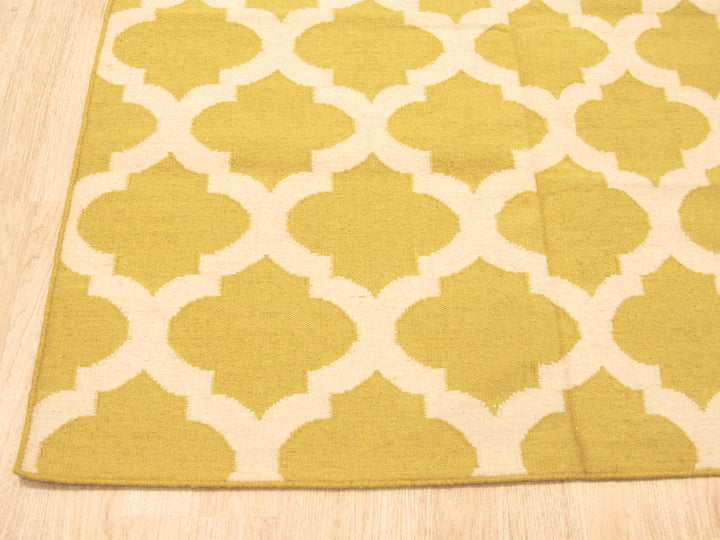 Handmade Wool Yellow Transitional Geometric Reversible Modern Moroccan Kilim Rug