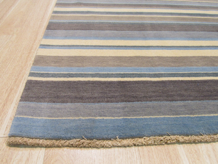 Blue/Brown Striped Handmade Wool Rug