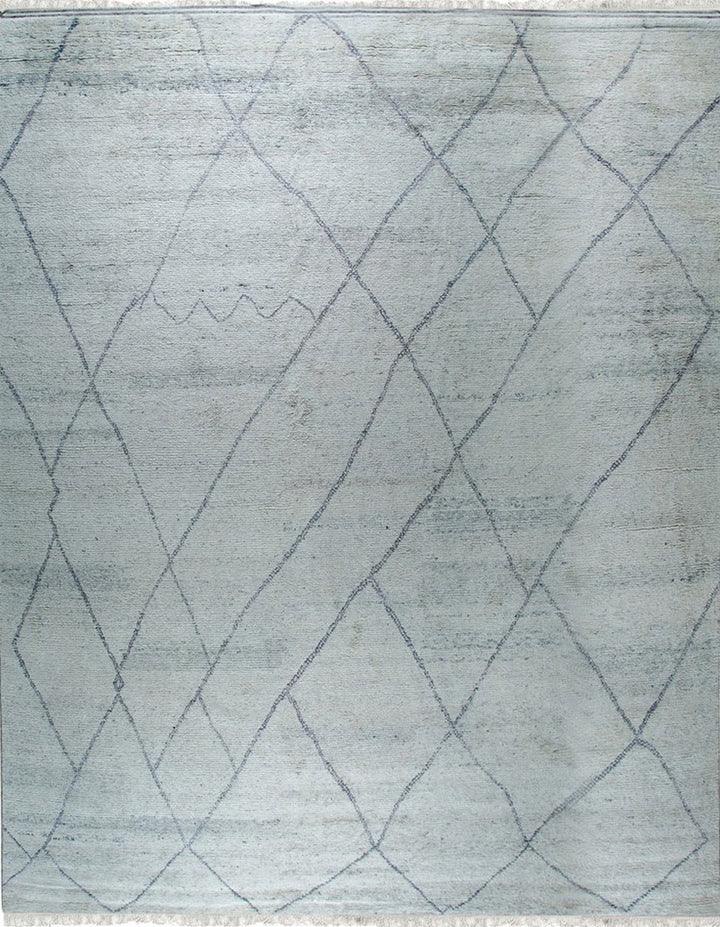 Hand-Knotted Wool Silver Modern Contemporary Moroccan  Rug