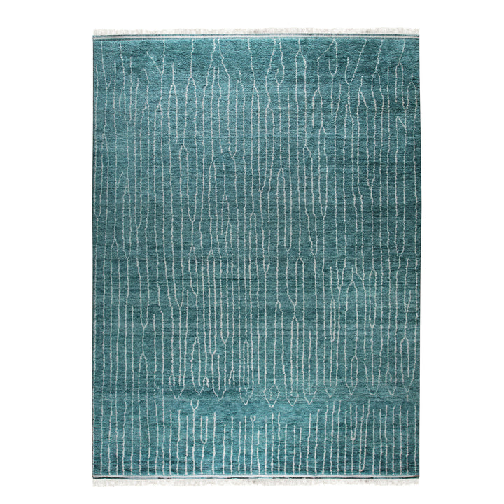 Hand-Knotted Wool Green Modern Contemporary Moroccan  Rug