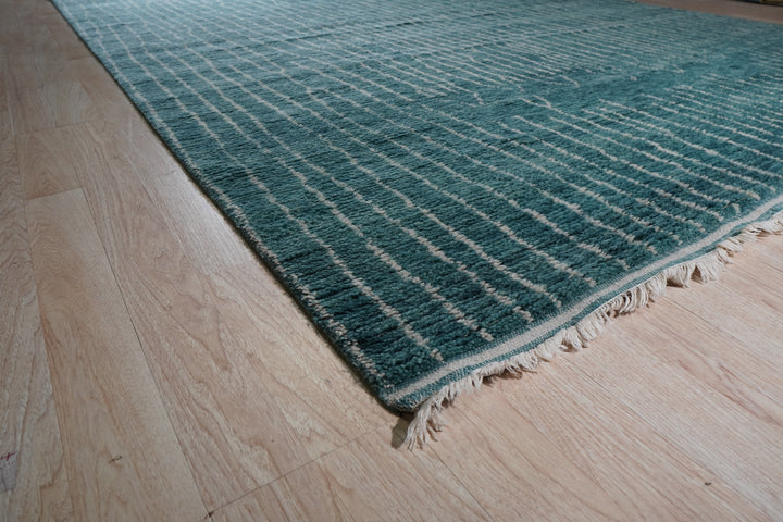 Hand-Knotted Wool Green Modern Contemporary Moroccan  Rug