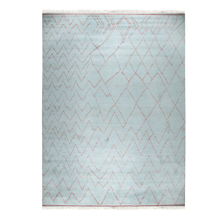 Hand-Knotted Wool Light Blue Modern Contemporary Moroccan  Rug