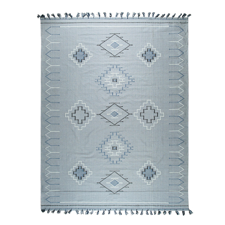 Hand-Knotted Cotton  Silver Contemporary Modern Flat Weave Rug