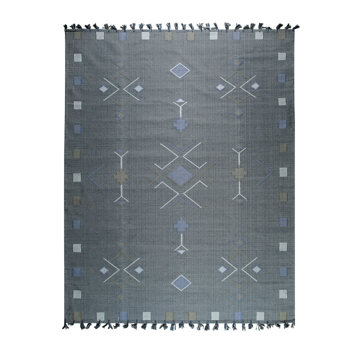Hand-Knotted Cotton  Grey Contemporary Geometric Flat Weave Rug