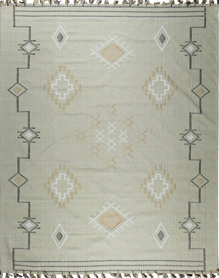 Hand-Knotted Wool Beige Contemporary Geometric Flat Weave Rug
