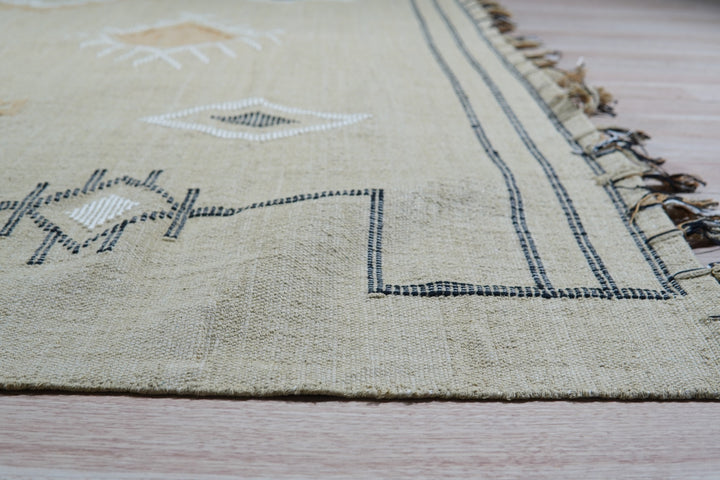 Hand-Knotted Wool Beige Contemporary Geometric Flat Weave Rug