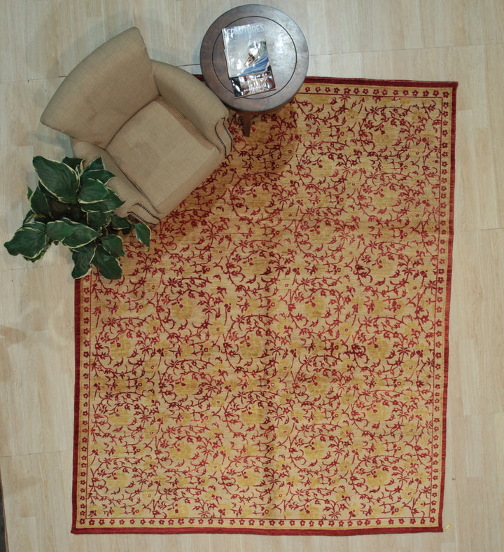 Handmade Afghan Wool Ivory Transitional All Over Turkish Knot Rug