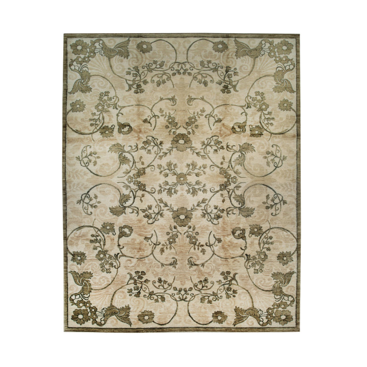 Handmade Afghan Wool Ivory Transitional All Over Turkish Knot Rug