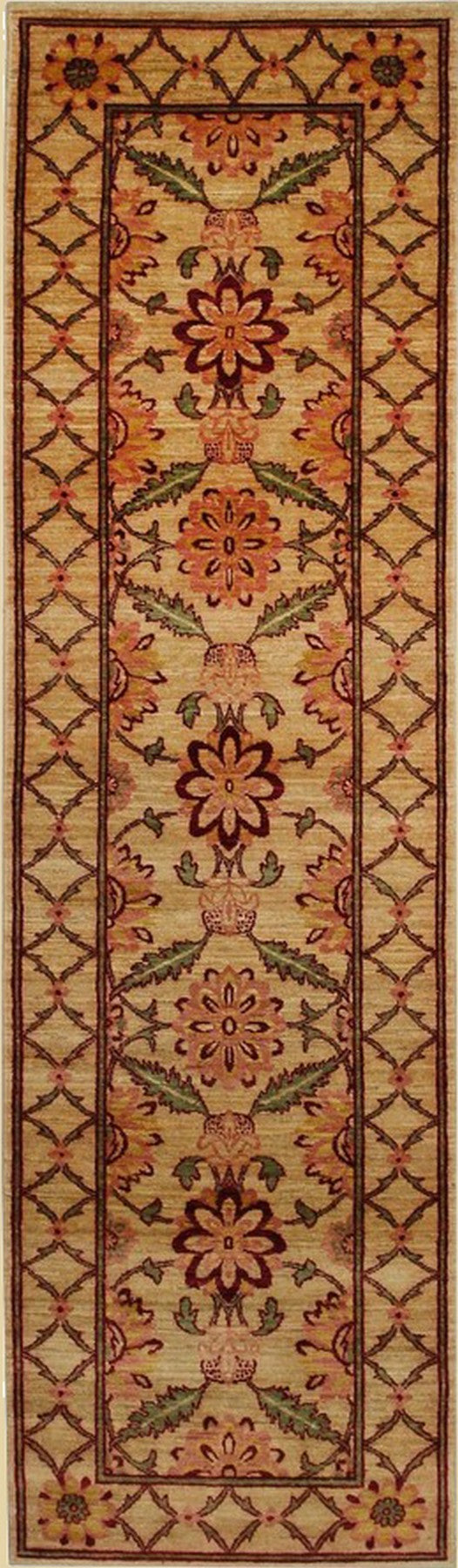 Handmade Afghan Wool Beige Transitional All Over Turkish Knot Rug, Made in India
