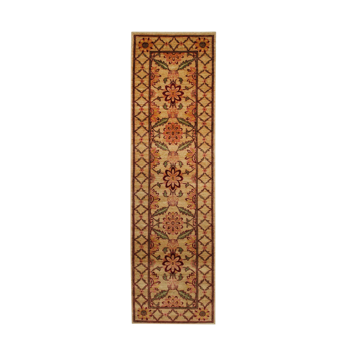 Handmade Afghan Wool Beige Transitional All Over Turkish Knot Rug