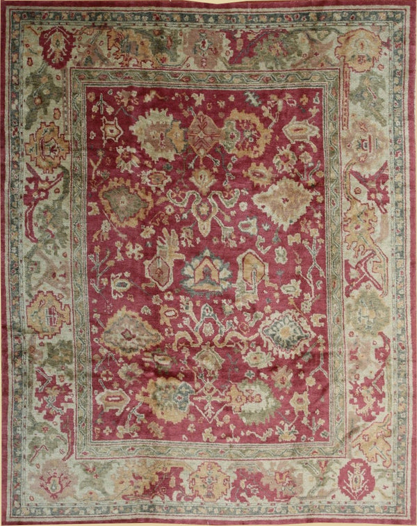 Handmade Mohair Red Traditional All Over  Oushak Rug, Made in India