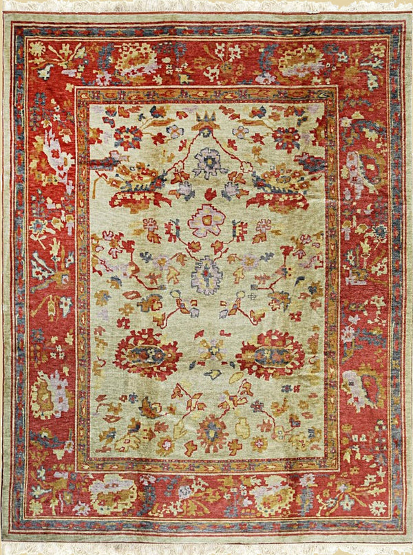 Handmade Mohair Red Traditional All Over  Oushak Rug, Made in India