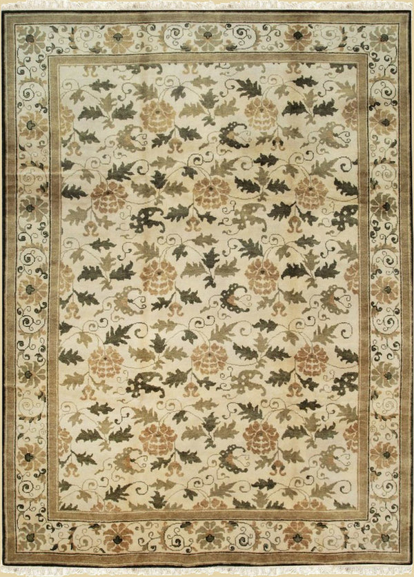 Handmade Wool Ivory Transitional All Over Ningxia  Rug, Made in India