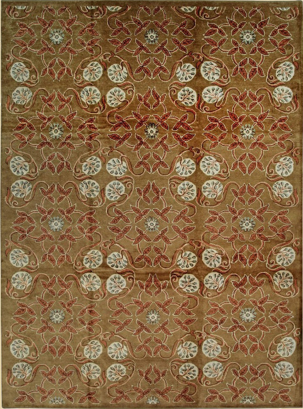 Handmade Wool Rust Transitional All Over Ningxia  Rug, Made in India