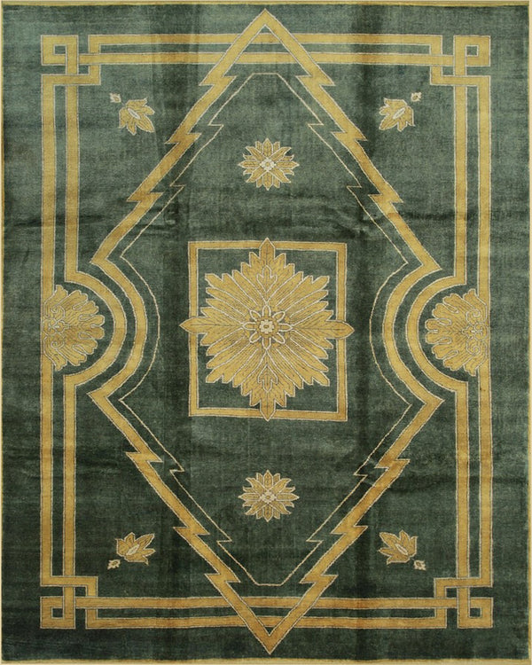 Durable and Stylish Handmade Wool Green Traditional Medallion Ningxia Rectangular Area Rugs