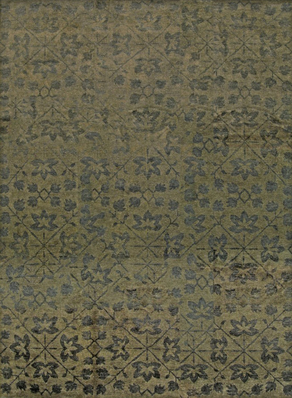 Handmade Wool Green Transitional All Over Ningxia  Rug, Made in India