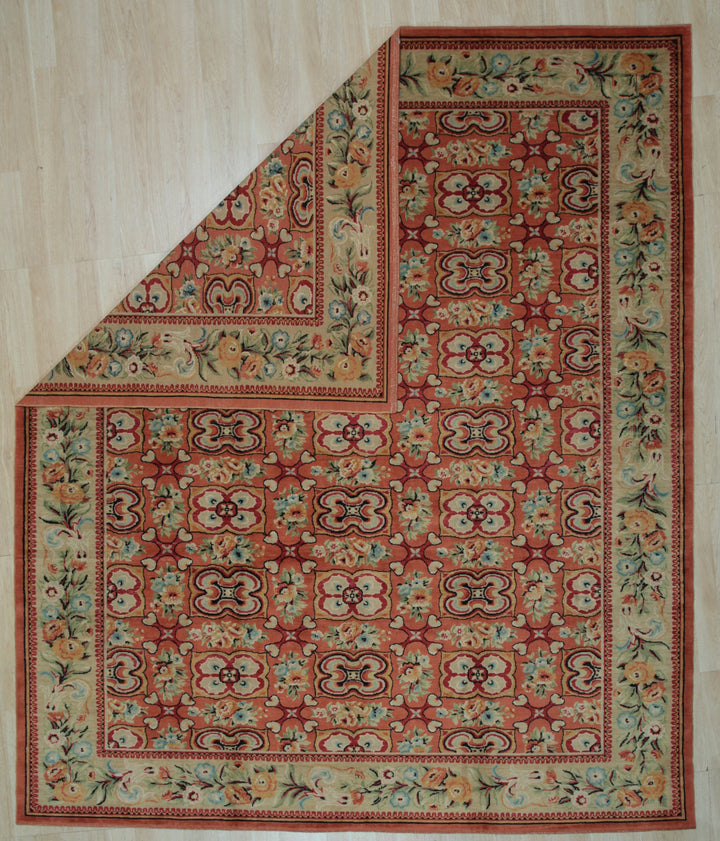 Handwoven Wool Red Transitional  Floral Spanish Style Rug