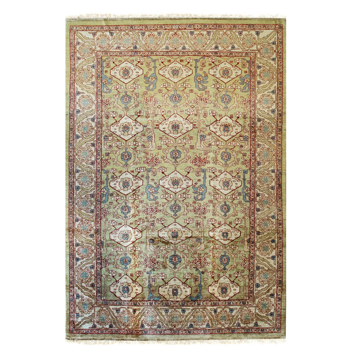 Hand Knotted Wool Beige Traditional Floral Heriz Weave  Rug