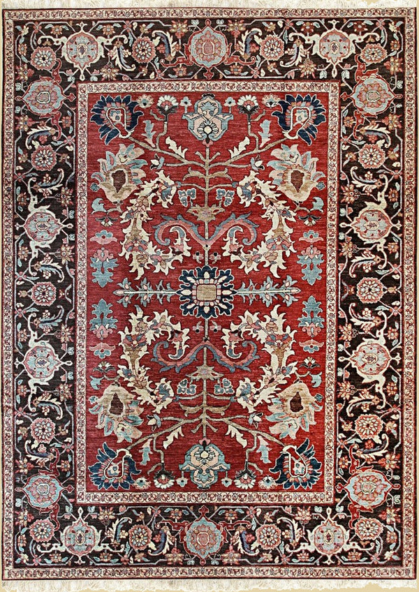 Hand Knotted Wool Red Traditional Floral Heriz Weave Rug, Made in India