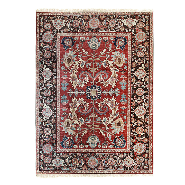 Hand Knotted Wool Red Traditional Floral Heriz Weave  Rug
