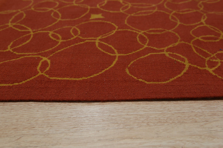 Handwoven Wool Red Contemporary Modern Modern Flat Weave Rug