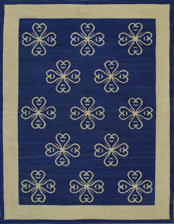 Handwoven Wool Blue Contemporary Modern Modern Flat Weave Rug, Made in India