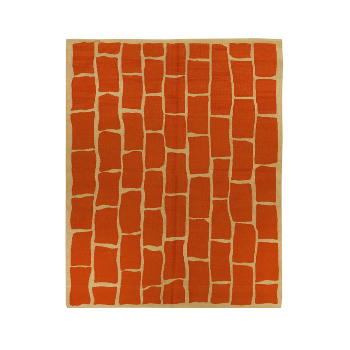 Handwoven Wool Orange Contemporary Modern Modern Flat Weave Rug
