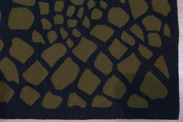 Handwoven Wool Green Contemporary Modern Modern Flat Weave Rug