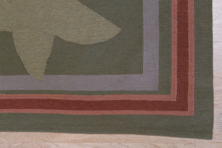 Handwoven Wool Green Contemporary Modern Modern Flat Weave Rug