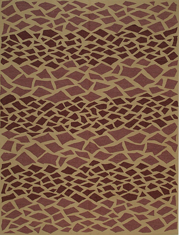 Handwoven Wool Pink Contemporary Modern Modern Flat Weave Rug, Made in India