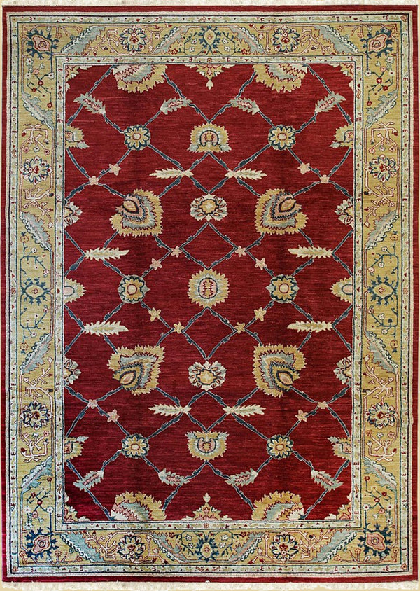 Handmade Wool Red Traditional All Over Oushak Rug, Made in India