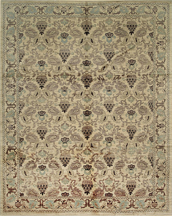 Handwoven Wool Ivory Transitional Floral Spanish Style Rug, Made in India