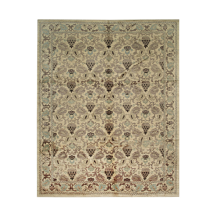 Handwoven Wool Ivory Transitional  Floral Spanish Style Rug
