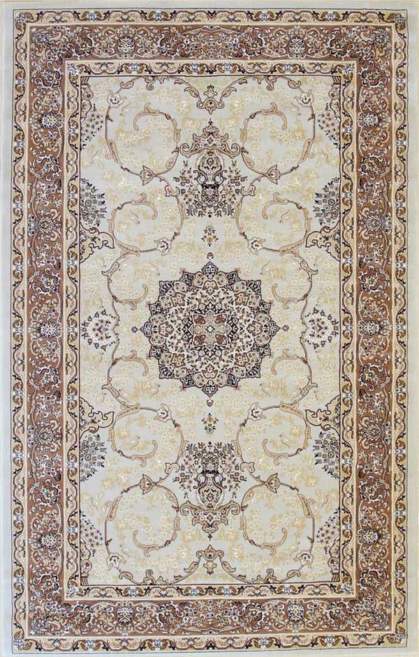 Beige Traditional Oriental Floral Design Rug, Made in India
