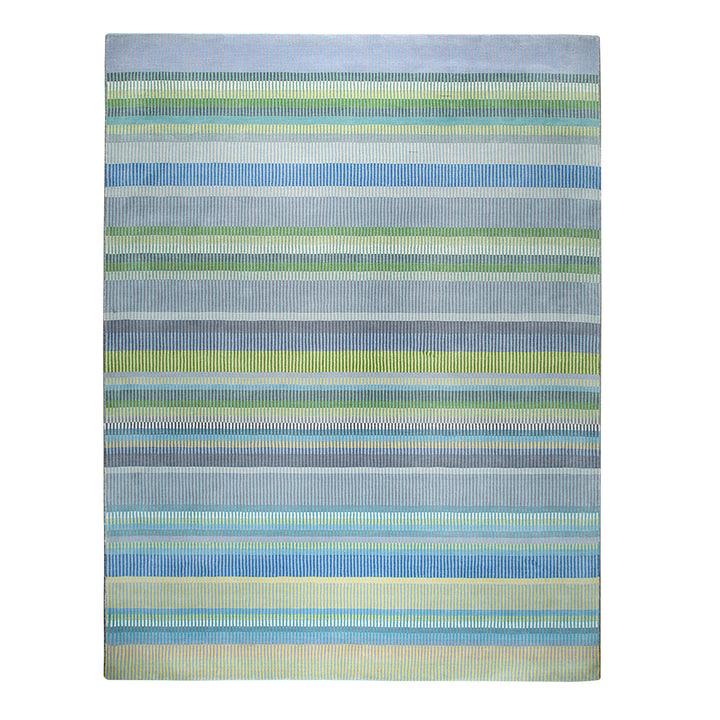 Stylish and Elegant Hand-Knotted Wool Green Modern Contemporary Knotted Striped Hand-Tufted Wool Rectangle Area Rugs