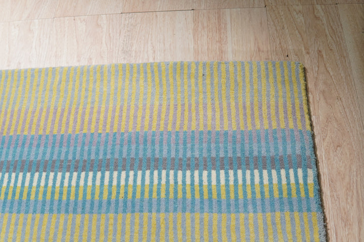 Hand-Knotted Wool Green Modern Contemporary Knotted Striped Rug