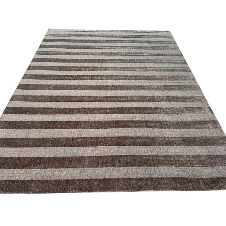 Hand-Knotted Wool Brown Modern Contemporary Loop and Pile Brown Hand-Knotted  Rug, Made in India