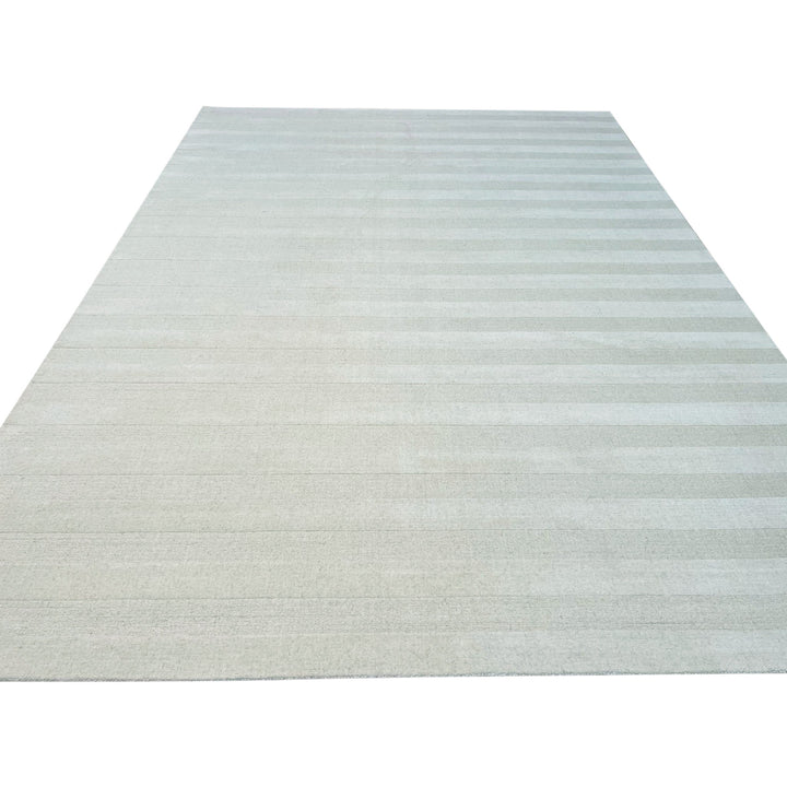 Hand-Knotted Wool White Modern Contemporary Loop and Pile White Hand-Knotted  Rug