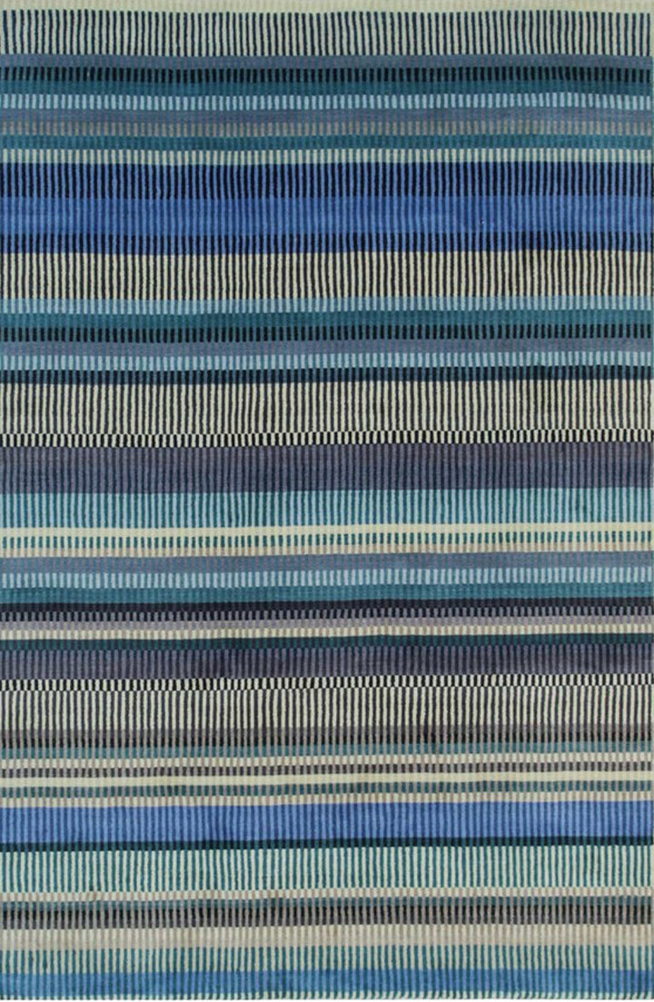 Durable and Stylish Hand Knotted Wool Stripe/BLUE Modern Stripe Knotted Striped Rectangular Area Rugs