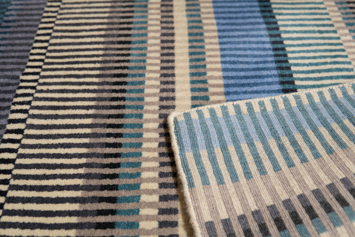 Durable and Stylish Hand Knotted Wool Stripe/BLUE Modern Stripe Knotted Striped Rectangular Area Rugs