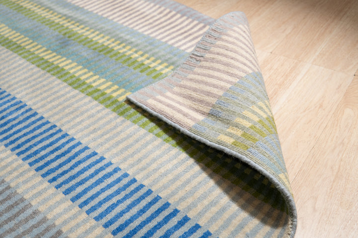 Hand Knotted Wool Stripe/Green Modern Stripe Knotted Strpied Rug