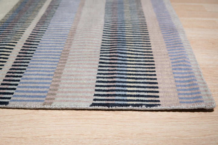 Hand Knotted Wool Stripe/MAUVE Modern Stripe Knotted Strpied Rug