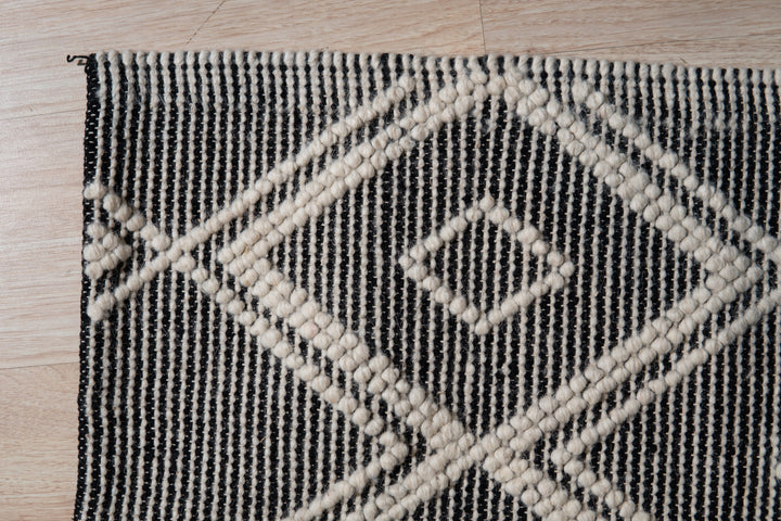 Handwoven Wool Black Contemporary Geometric  Durrie Kilim Rug
