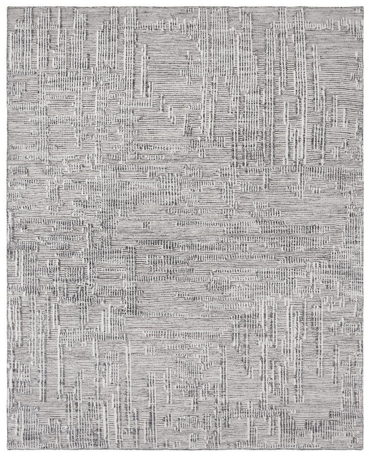 Hand Knotted Wool Ivory Contemporary Geometric Transitional High-Low Rug